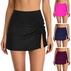 Women High Waist Swimming Skort Ruched Side Slit Bikini Bottom Quick-Dry Breathable Sports Yoga Swimming Skirt Плавающие Шорты