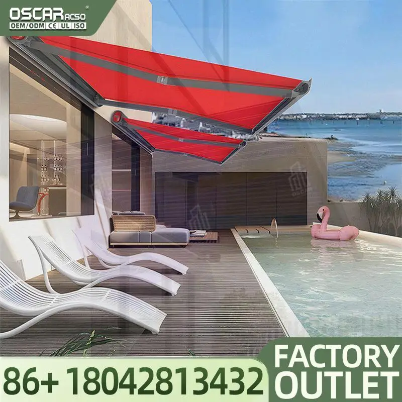 Wholesale Retractable Roller Awning Motorized Sun Shades Rain Cover Aluminum Frame PVC Finish Patio Garden Outdoor Use Retractab