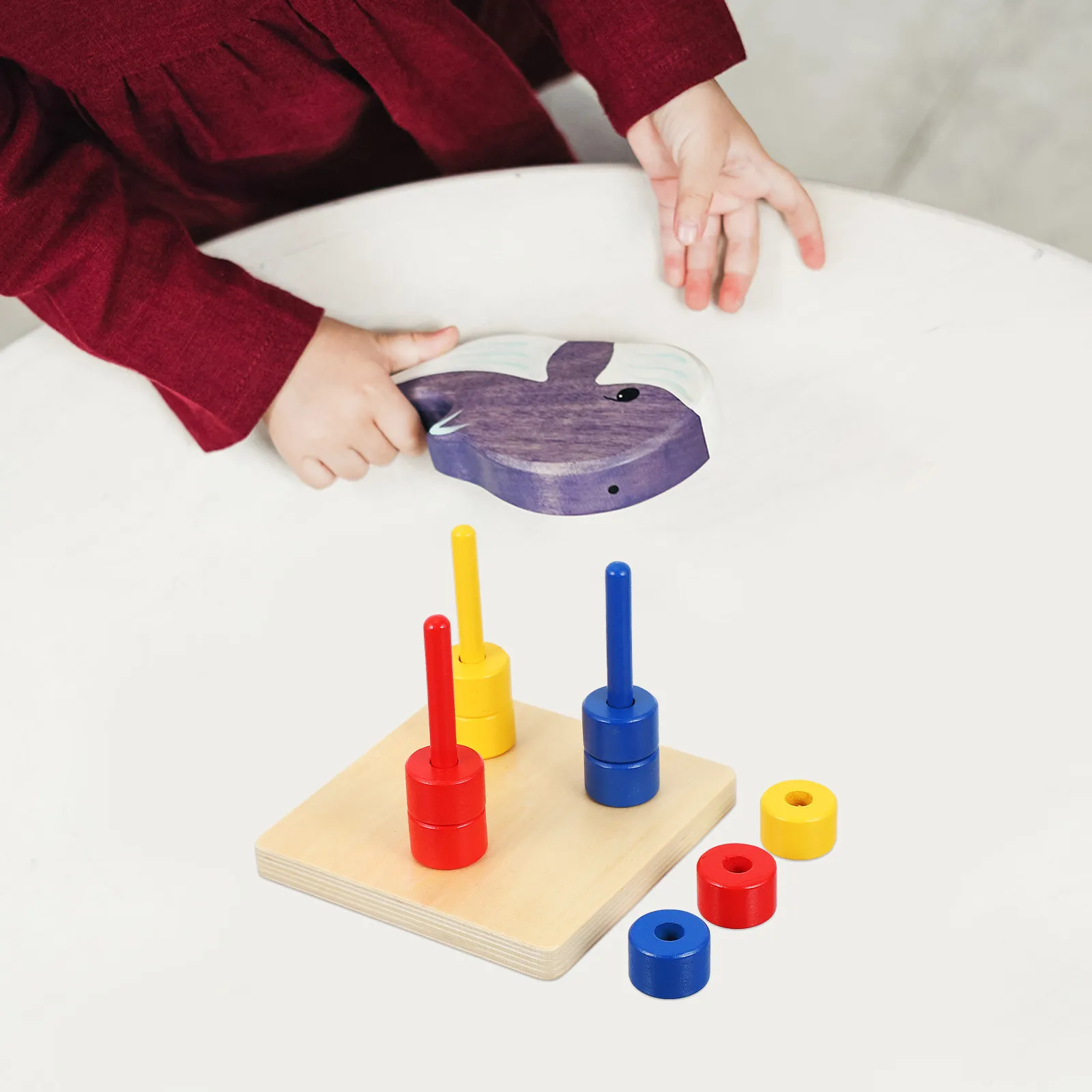 

1 Set Natural Wood Colorful Circular Ring Sorting Game Enhance Toddler Coordination and Color Recognition Early Educational Play