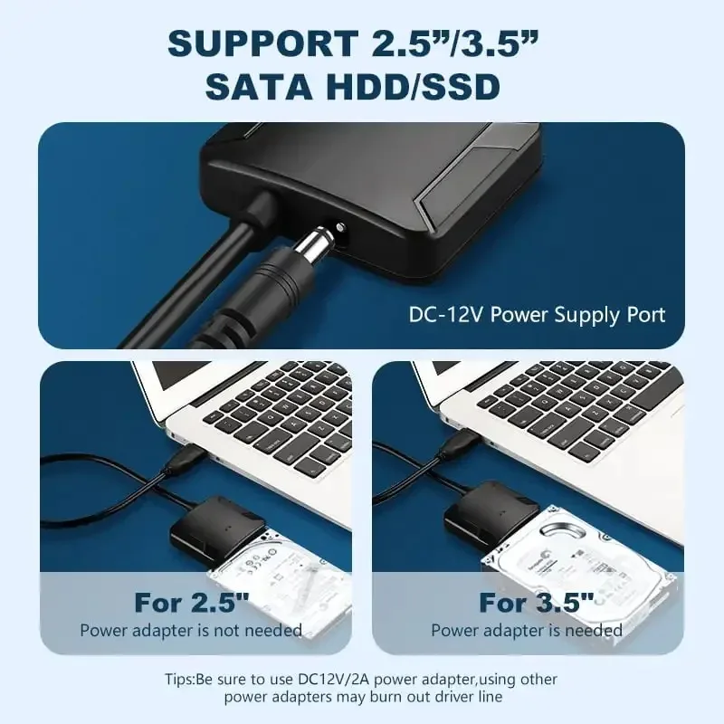 USB 3.0 to SATA Adapter Cable for 3.5/2.5 Inch SSD HDD SATA III Hard Drive Disk Support UASP with 12V Power Adapter- UK Plug