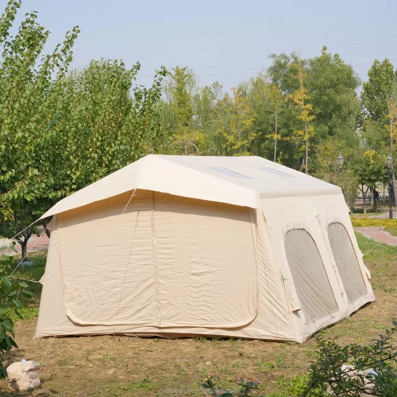 XMSJ 13.68m Outdoor Waterproof Four Seasons Family Camping Tent Two Bedrooms 420D Oxford Cloth PVC Inflatable Design Quick