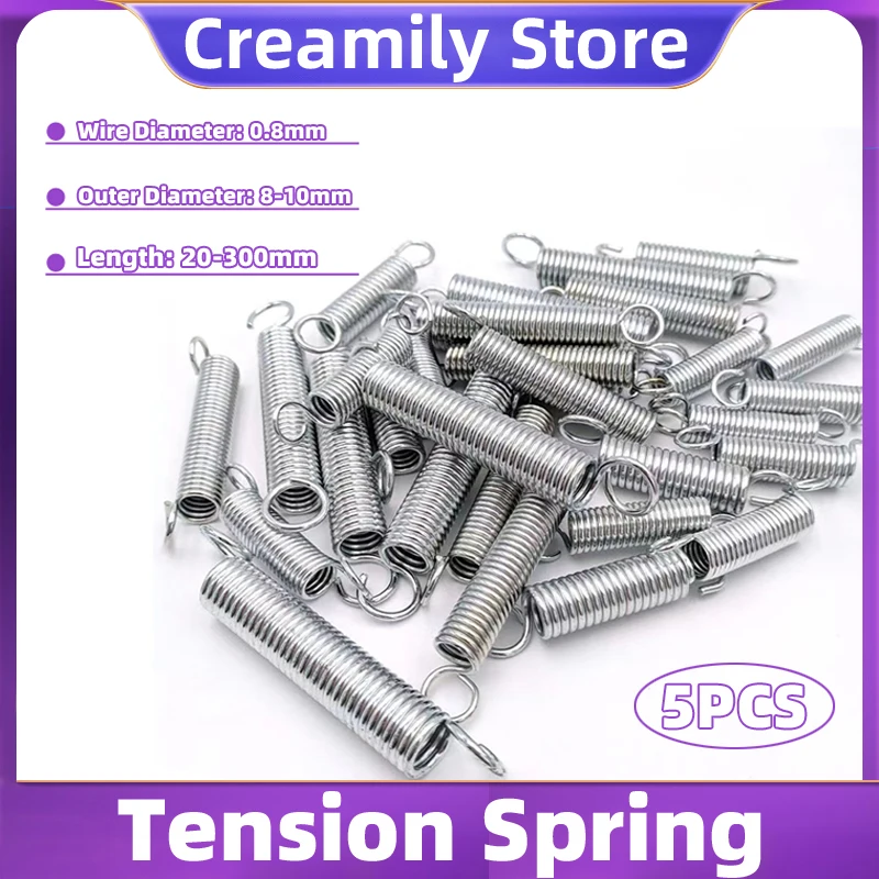 

Creamily 5PCS Cylidrical Coil Pullback Extension Tension Expansion Spring Hook Springs Steel Spring Wire Dia 0.8mm OD8-10mm