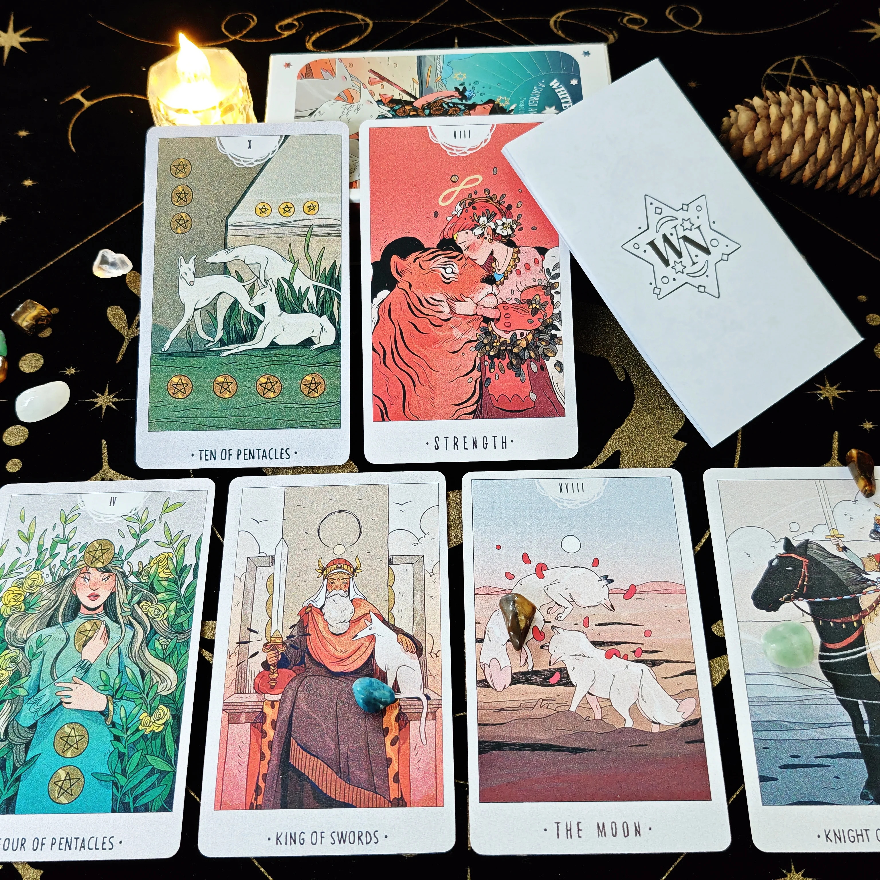 

12x7 см Белый Нумен Священные животные Карты Таро Английская версия Настольные игры с бумажным руководством 80 колод