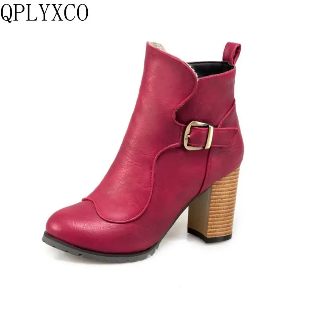 QPLYXCO Sale New elegance Big Small Size 31-50 Winter warm ankle Boots  shoes Women short plush Boots high hells T3-3