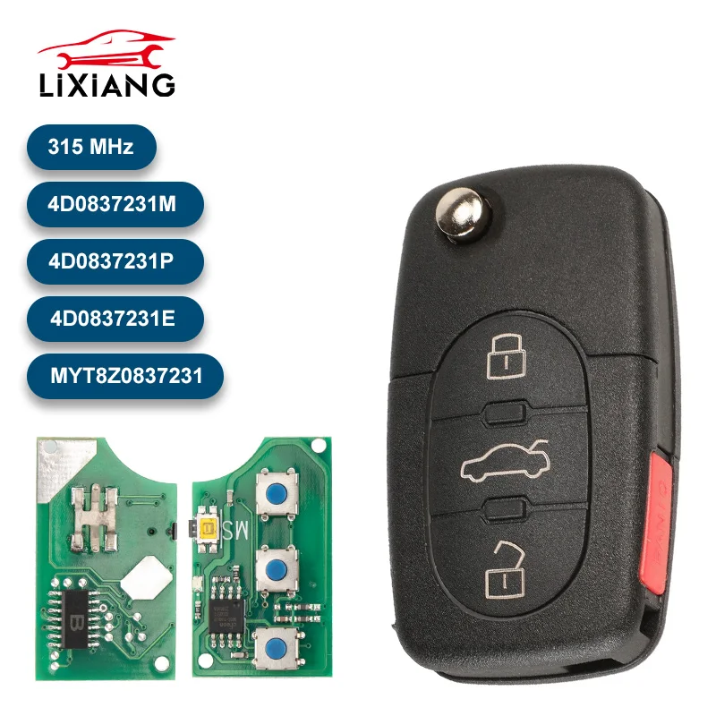 

LIXIANG 3+1Button 315MHz Flip Folding Car Remote Key For AUDI A4 S4 A6 A8 TT 1997-05 4D0837231E 4D0837231M 4D0837231P ID48 Chip