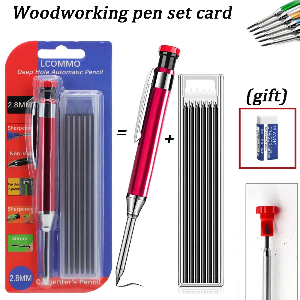 

Solid Carpenter Pencil Card Set With Built in Pencil sharpener Deep Hole Woodworking Marking Tool Pen Automatic Drawing Pencil