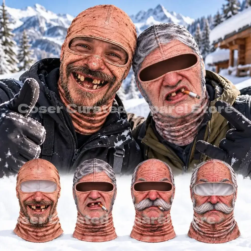 Novelty Wrinkled Grandfather Full Face Cover Men Spoof Masquerade Costume Hood Motorcycle Cycling Dustproof Breathable Warmer view 3