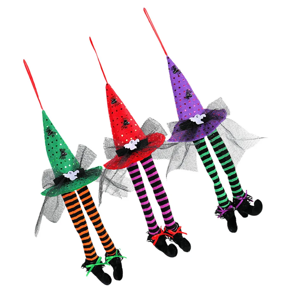

3Pcs Halloween Witch Hat Long Legs Hanging Decor Stuffed Boots Witch Shoes Front Door Ornament Tulle Party Supplies