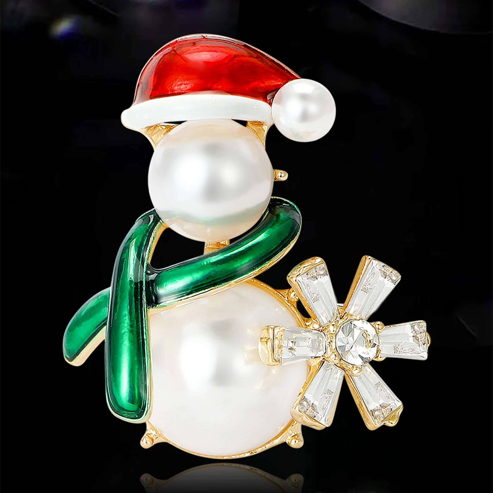 Christmas Classic Pearl Snowman Brooches for Women Rhinestone Decoration Pins Event Party New Year Gifts Jewelry Accessories