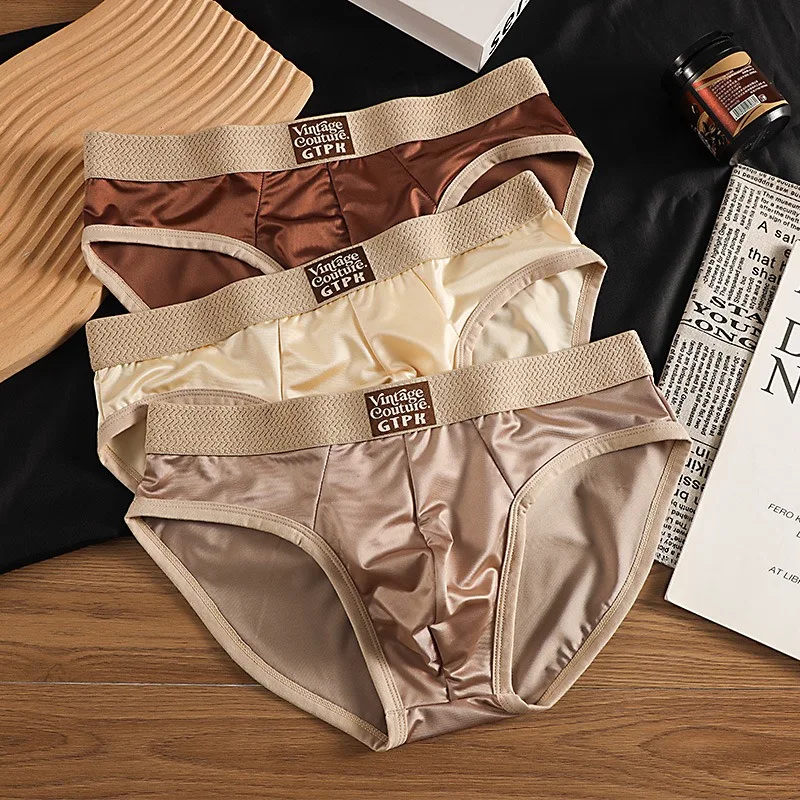 3 قطعة ملخصات الرجال الرجال الملابس الداخلية مثير السراويل الجليد الحرير الساتان مثل الرجال سراويل تنفس الذكور سراويل #4