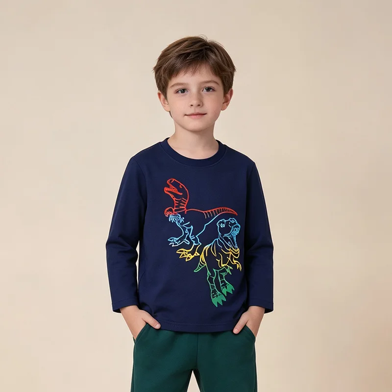 Western style children's T-shirt 26 autumn new arrival boy's sweatshirt fashionable dinosaur print long sleeve baby base layer