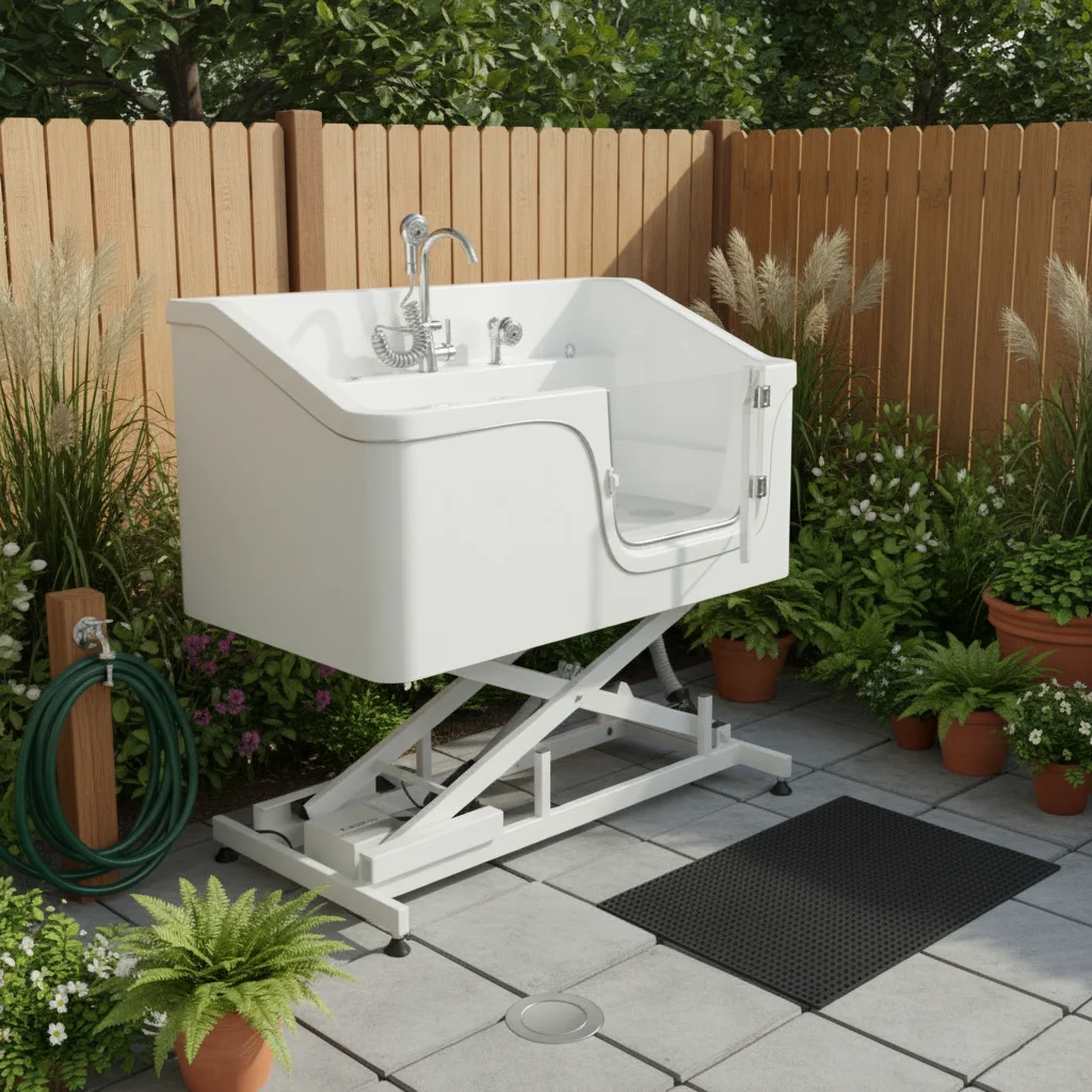 

&c Modern Free Standing Acrylic Pet Bathtub White Rectangle Design with Drainer Includes Faucet for Pets Use