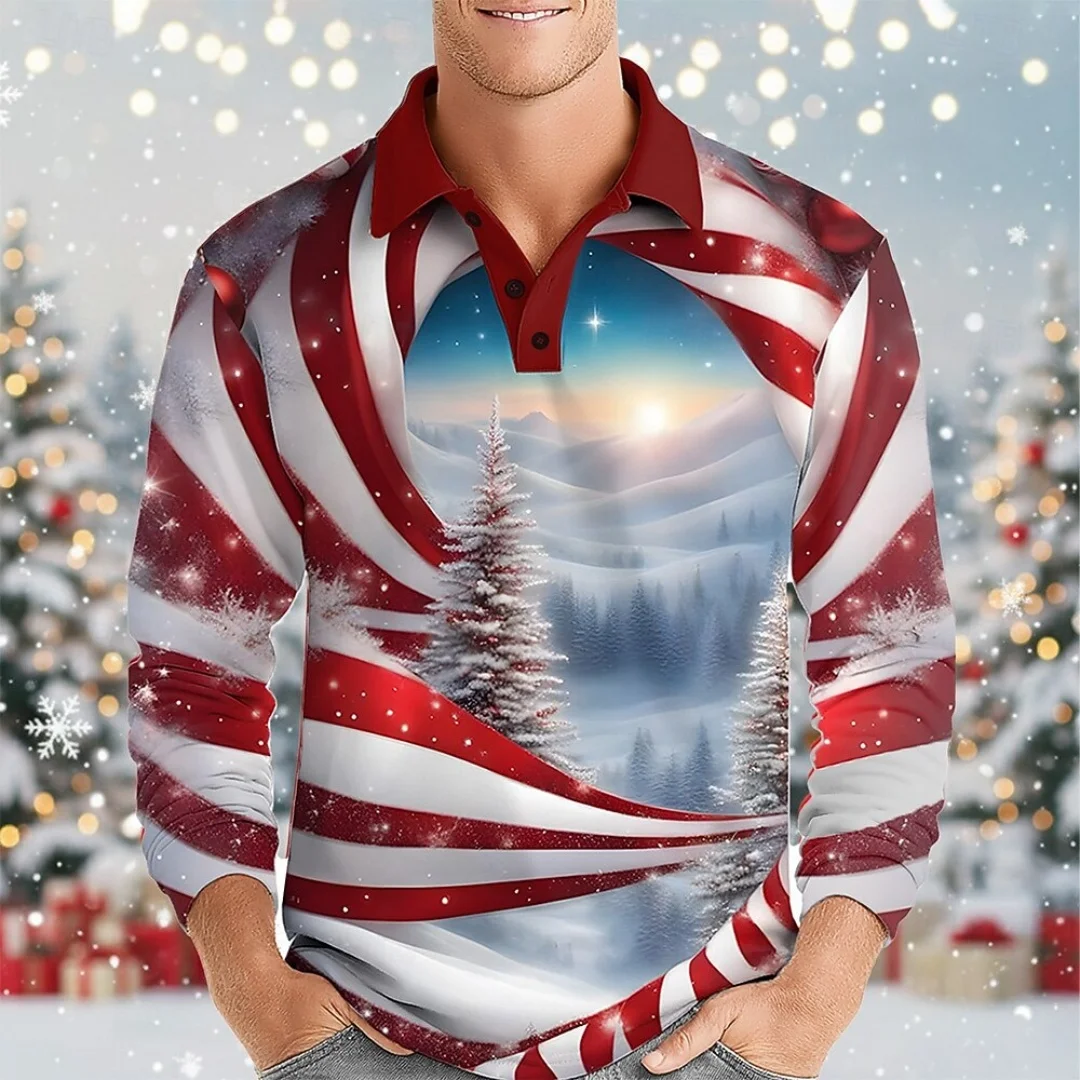 

Merry Christmas 3D Printed Long Sleeve Polo Shirt Santa Claus Golf Lovers Graphic Long Sleeve Turndown Polo Shirts Mens Clothing