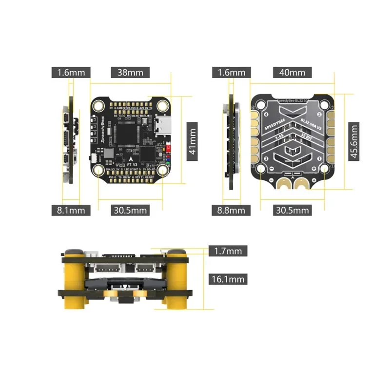 RunCam SpeedyBee F7 V3 30x30 BL32 50A Stack FC ESC iNAV Betaflight Emuflight Bezprzewodowy migacz sprzętowy Czarny analizator danych