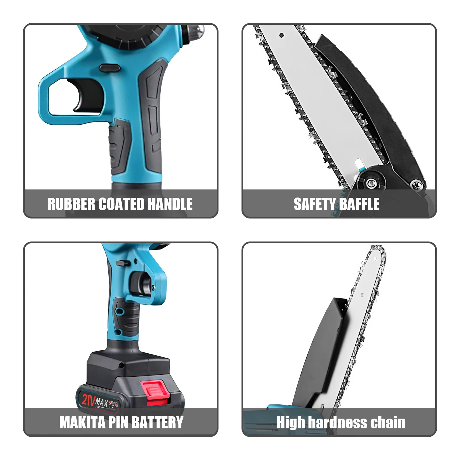 21 V 8-Zoll-Mini-Kettensäge, leistungsstark, kabellos, wiederaufladbar, kleine elektrische Säge, Beschneiden, Gartengerät für Makita 18 V Akku – Detail 4