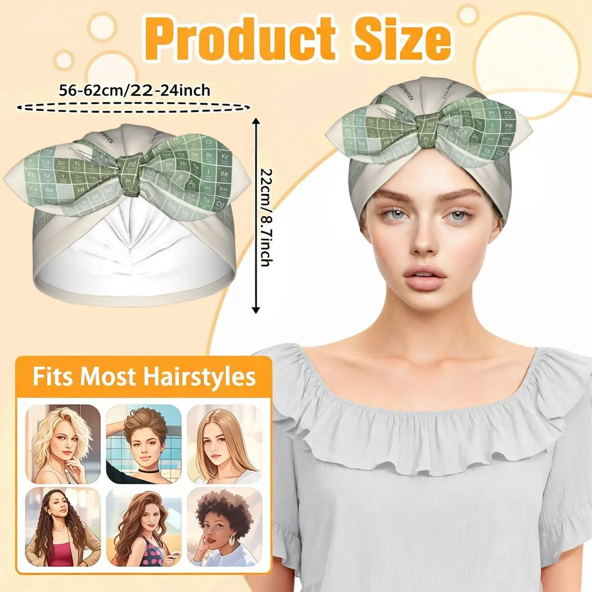 The Periodic Table Of The Elements Evergreen On Sand Sleep Bonnet Double Layer Reversible Hair Cap for Curly Braids Hair