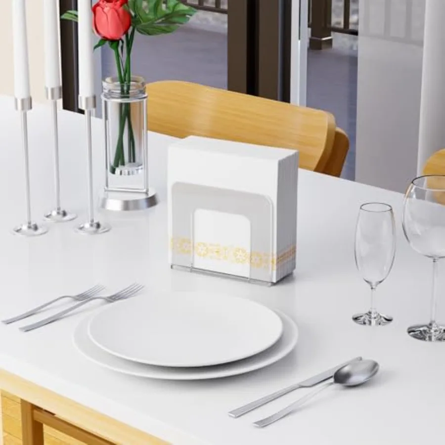 حامل مناديل أكريليك شفاف لمطبخ بار الطاولة أو حامل مناديل الكوكتيل المربع العمودي مقاس 5 × 5 و 8 ×