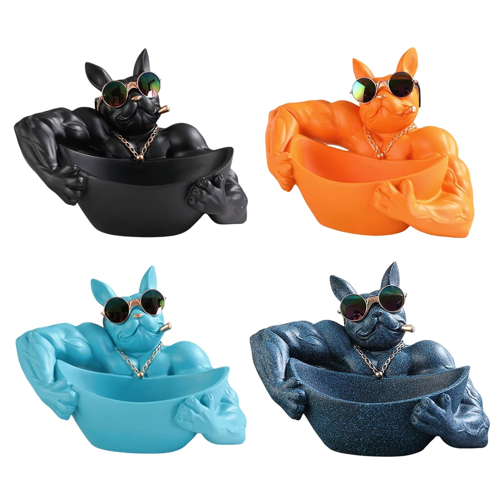 

Muscle Bulldog Key Holder Figurine Entrance Crafts Resin Table Sculpture Creative Chic Household Supplies for Study Coffee Shop