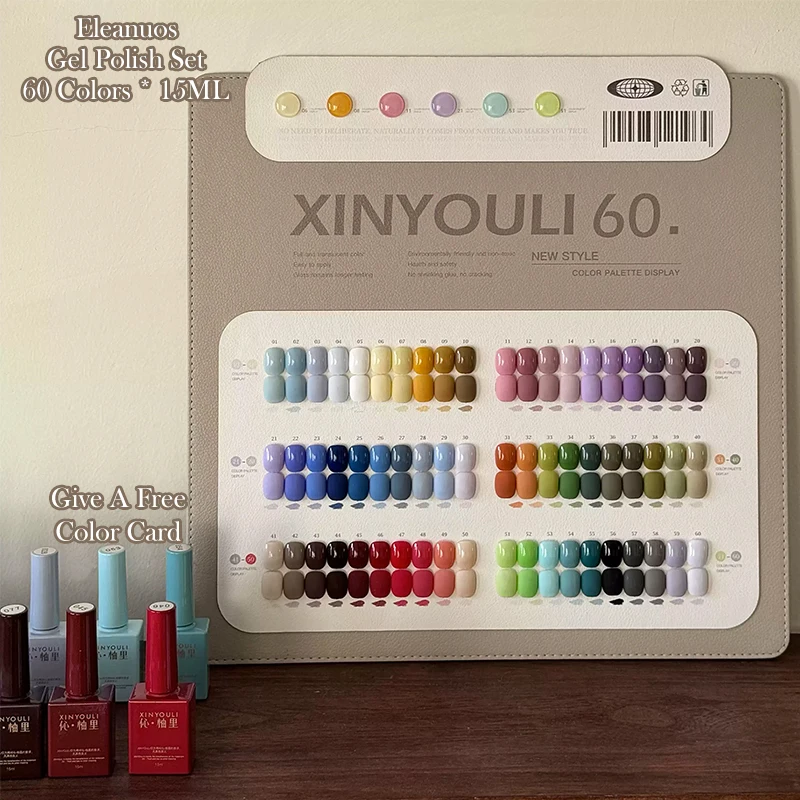 Eleanuos Nieuwe gel Polijsten 60PCS Gemengde Vernis Inweken Kleur gel Effen Kleur Blijvende UV LED Nail Design Salon Hoge kwaliteit Kit