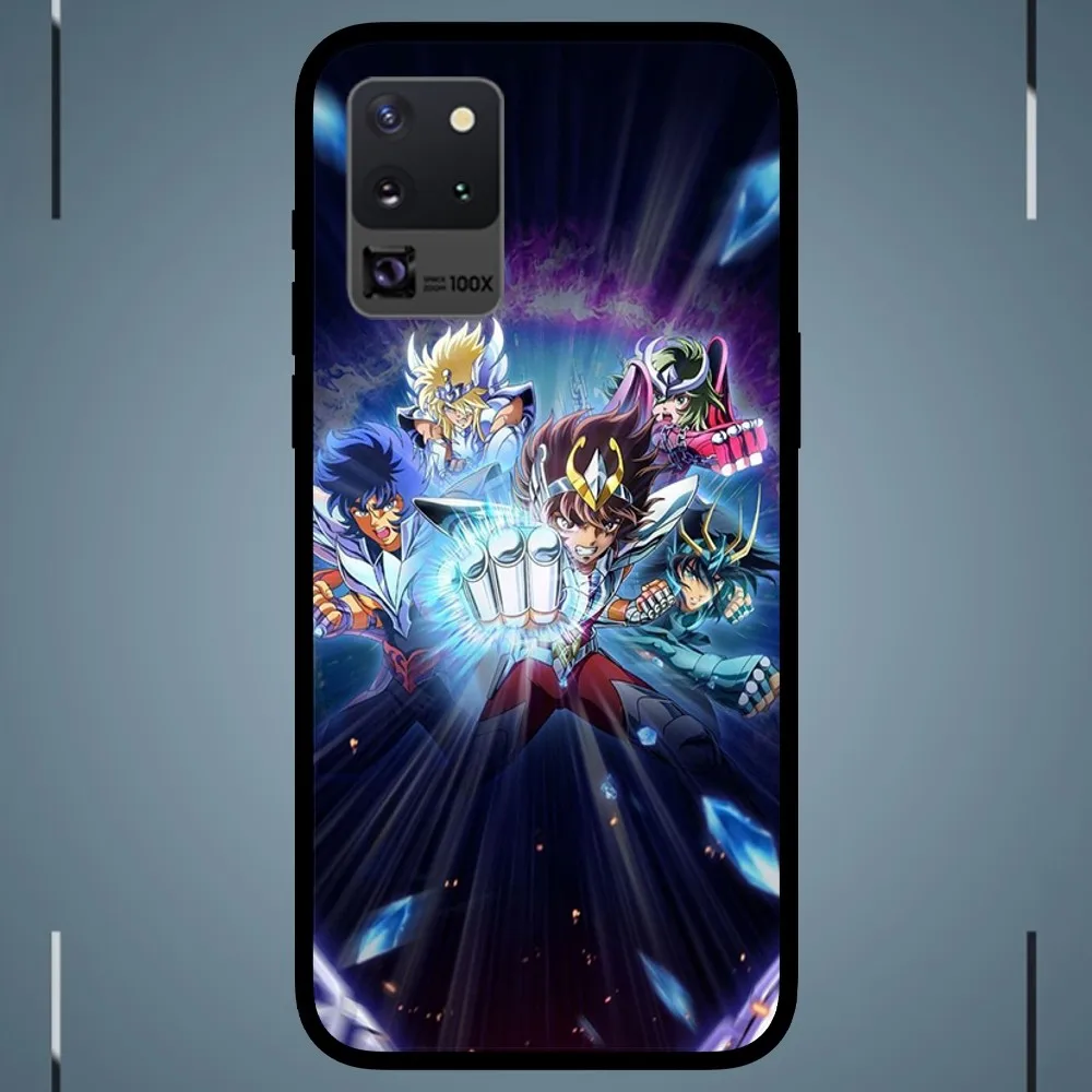 Cartoon Knights of the Zodiac Phone Case For Samsung Galaxy S24 S23 S22 S21 S20 FE Note 20 Ultra 5G Black Phone Case