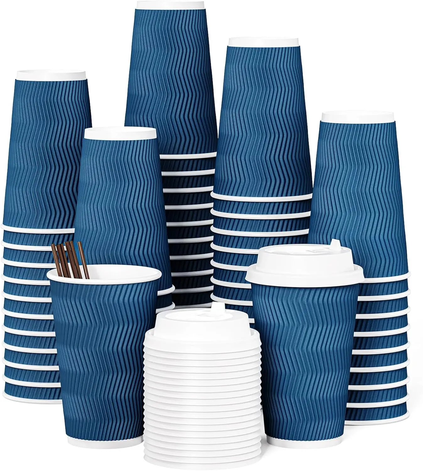 

16oz Coffee Cups with Lids, 80 Pack Disposable Hot Paper Coffee Cups with Lids and Stirrers, Ideal for Travel, Office, H