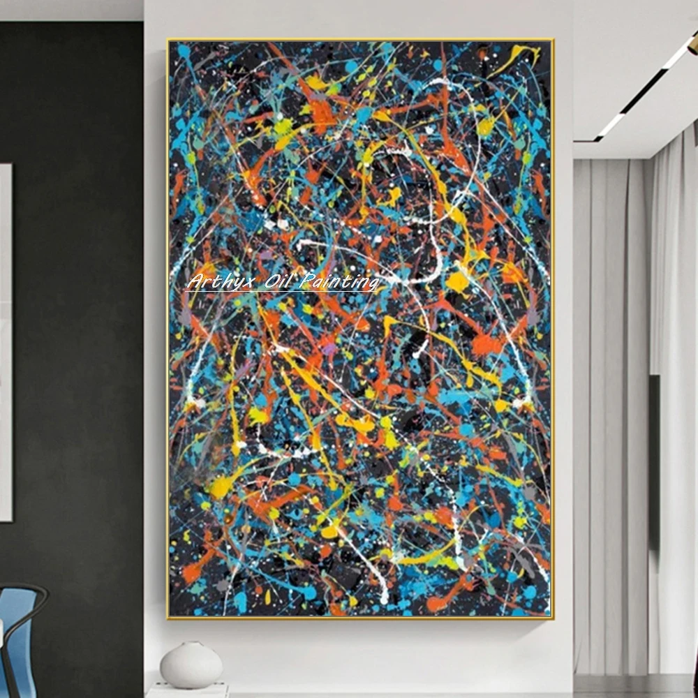Arthyx 100% Handmade Abstract Lines Oil Painting on Canvas Wall Art Picture Modern Home Decor Large Poster Room Decoration Mural