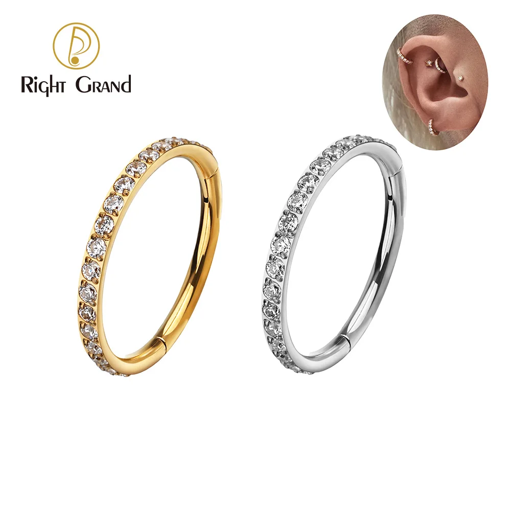 Right Grand G23 Titanium Side Prong Set Half Circle Cubic Zircon Nose Cilcker Conch Piercing 6/8/10/11/12mm Hoops