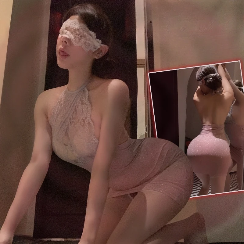 

Sexy Lingerie Maid Set Erotic Female Secretary Cosplay Uniform Seductive Wrap Hip Skirt Pajamas Perspective Lace Backless Dress