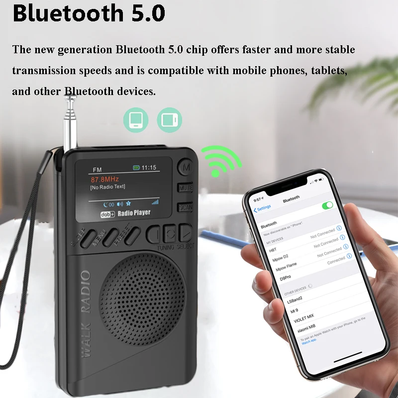 جيب صغير DAB/FM راديو ملون شاشة الكريستال السائل أجهزة استقبال قابلة للشحن سمّاعات بلوتوث مشغل MP3 دعم TF النوم الموقت