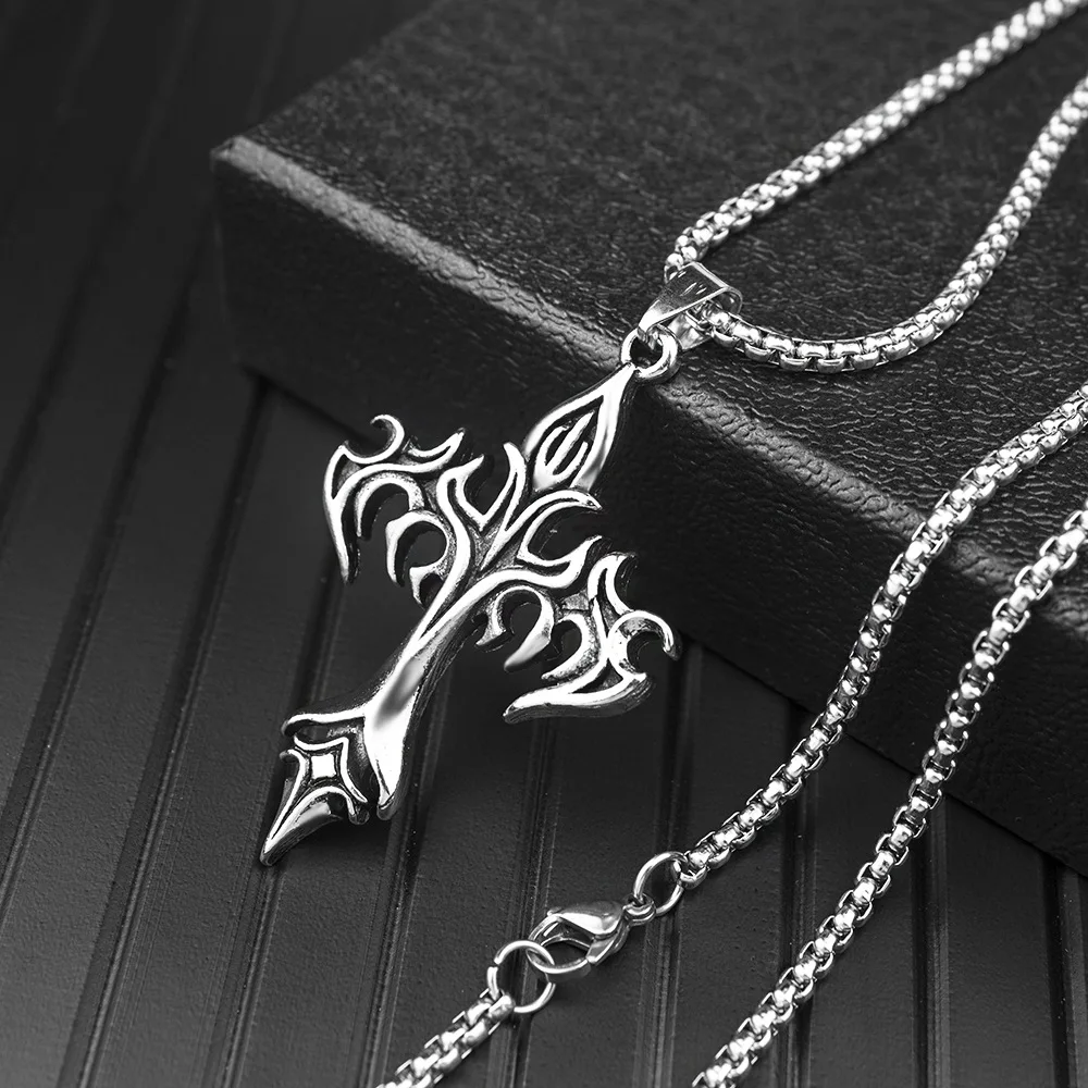 Classic hip-hop tide brand necklace flame guardian cross simple pendant men\'s and women\'s fashion retro couple pendant gift