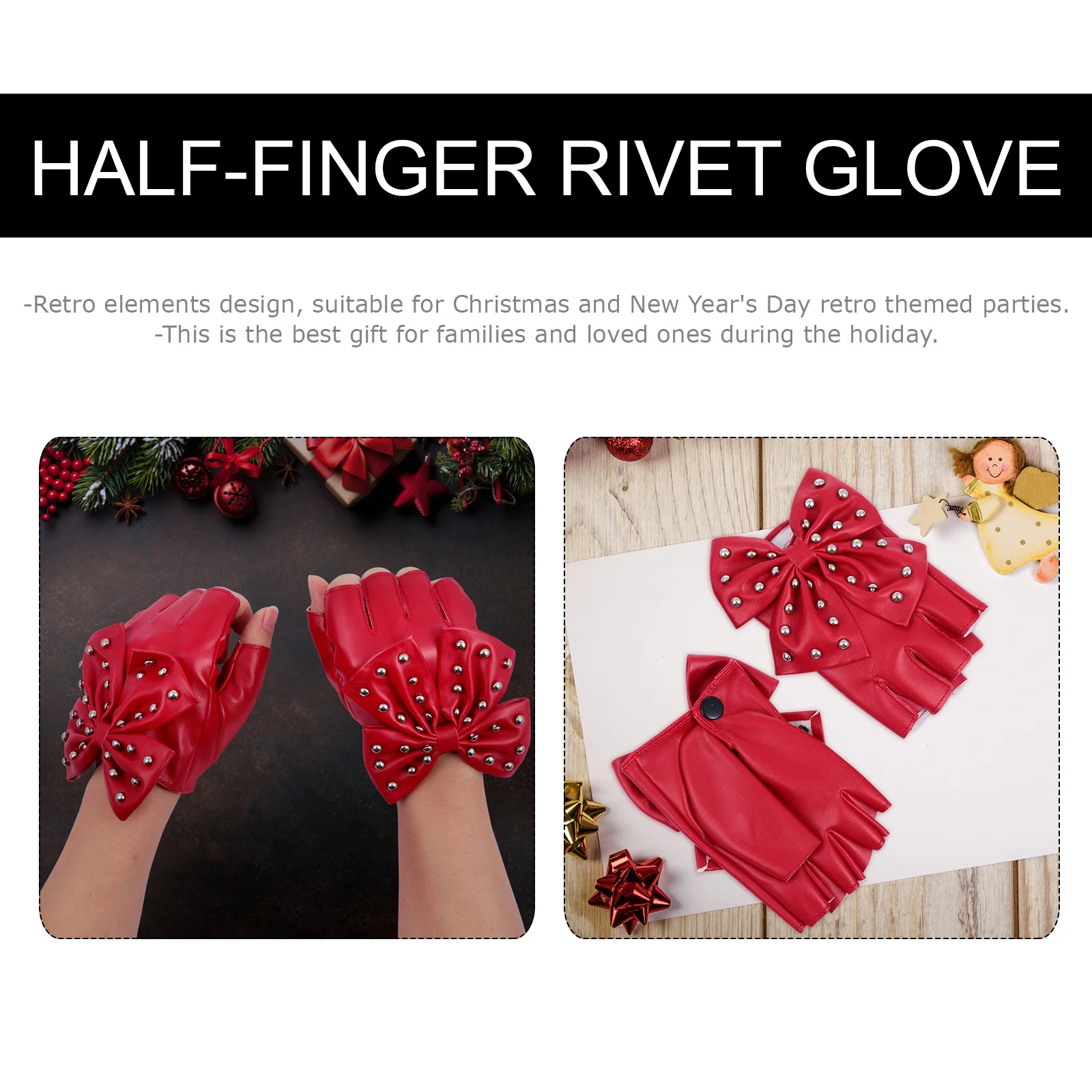 

1Pair Butterfly Knot Gloves High-Quality Half-Finger Design Breathable Retro Rivet Fashion for Christmas New Year Party