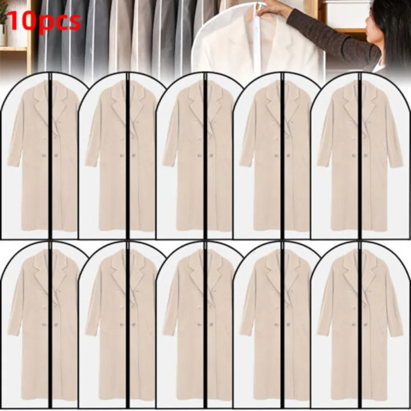 10 Pack Large Hanging Suit Bags Dress Coat Jacket Clothes Cover Dust Protector~