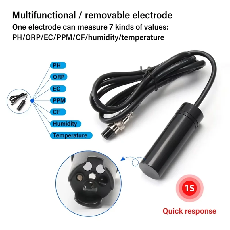 ABUO-Tuya Wifi 7 In1 Water Quality Tester Multi-Parameter Water Analyzer PH/ORP/EC/PPM/CF/Humidity/TEMP Monitor Meter US Plug