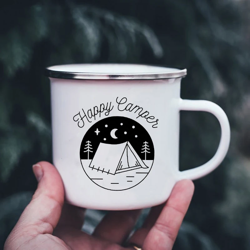 Mountain Print Enamel Cups Camping Mugs Handle Drinkware Vacation Hiking Campfire Mug Outdoor Campervan Coffee cup Camper Gifts