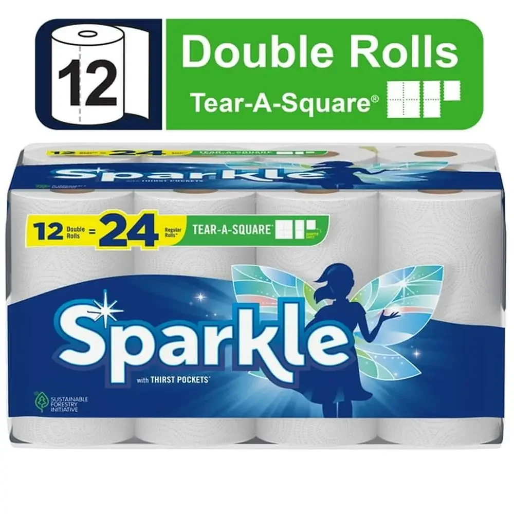 Sparkle Tear-a-Square Paper Towels 12 Double Rolls Customizable Sheet Size 2-Ply Paper Towel Everyday Messes Arts & Crafts DIY