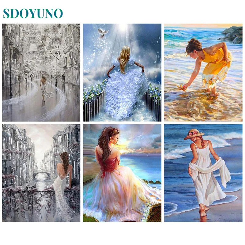 

SDOYUNO Paintings By Number Women On Canvas Paint Modern Decor Pictures By Numbers Adults Kits Acrylic Paint Diy Crafts Drawing