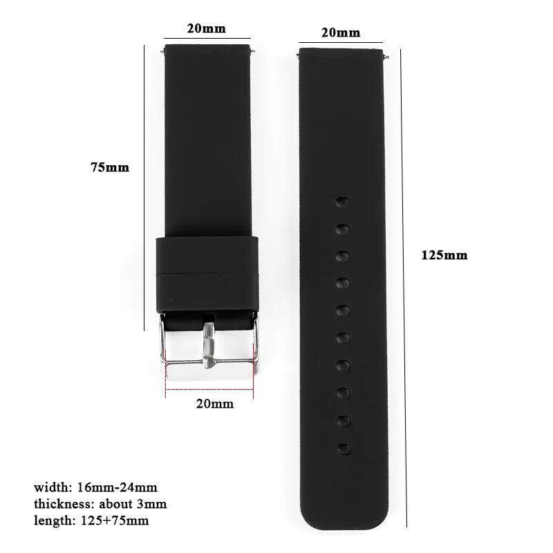 14/16/18/20/22/24mm Sport Rubber Watch Strap Quick Release Bracelet for Men Women Waterproof Belt Universal Silicone Wrist Band