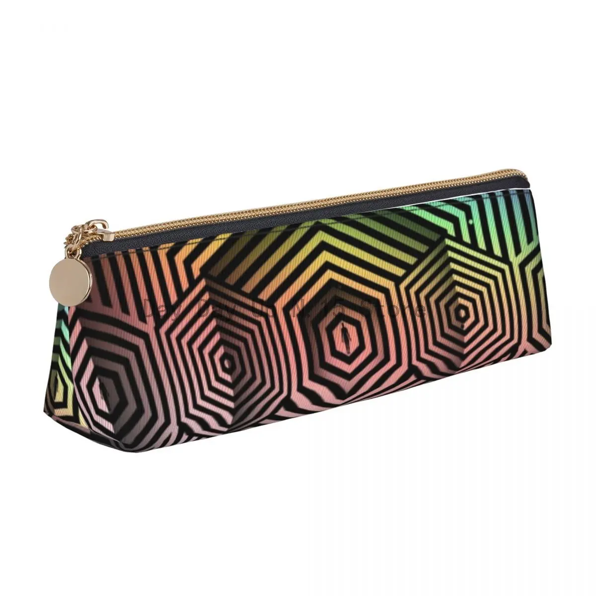 Neon Geometric Triangle Pencil Case Alien Vision Print Cool Zipper Pencil Box For Child Stationery Leather Pen Bags