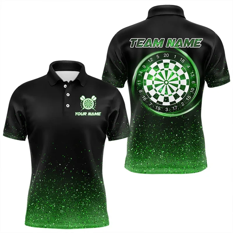 Custom Team Name Green Dartboard Bowling St Patrick Day Polo Shirts For Men Luckiest Shamrock Short Sleeve Sport Jerseys Shirt