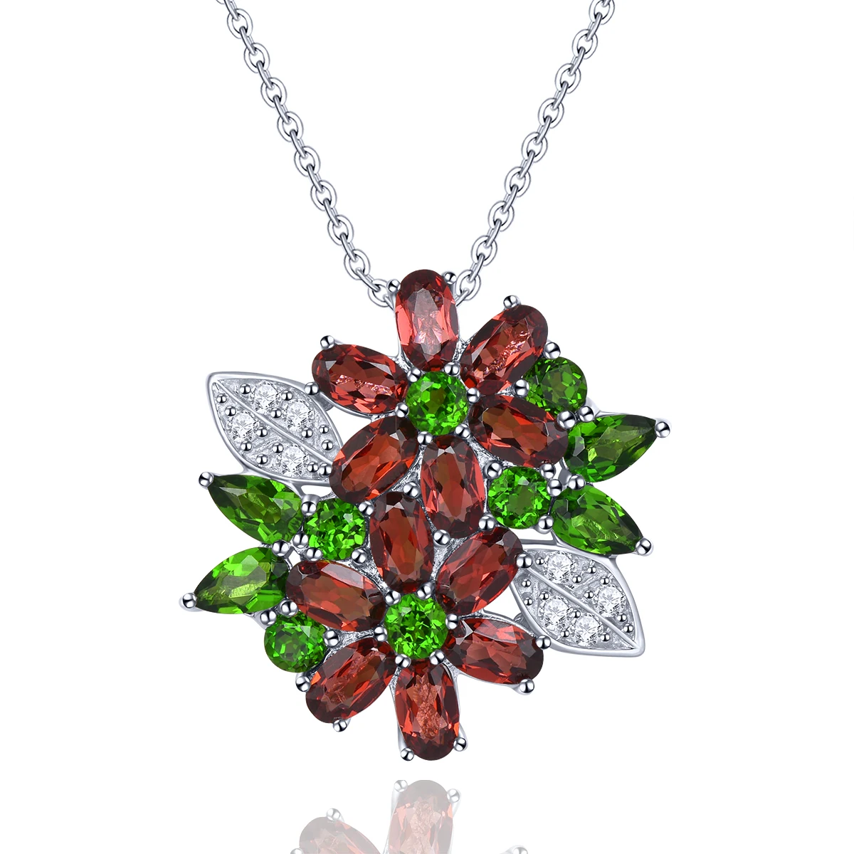 

Natural Garnet Diopside Sterling Silver Pendant 5.5 Carats Genuine Multicolor Gemstone Romantic Wedding Anniversary