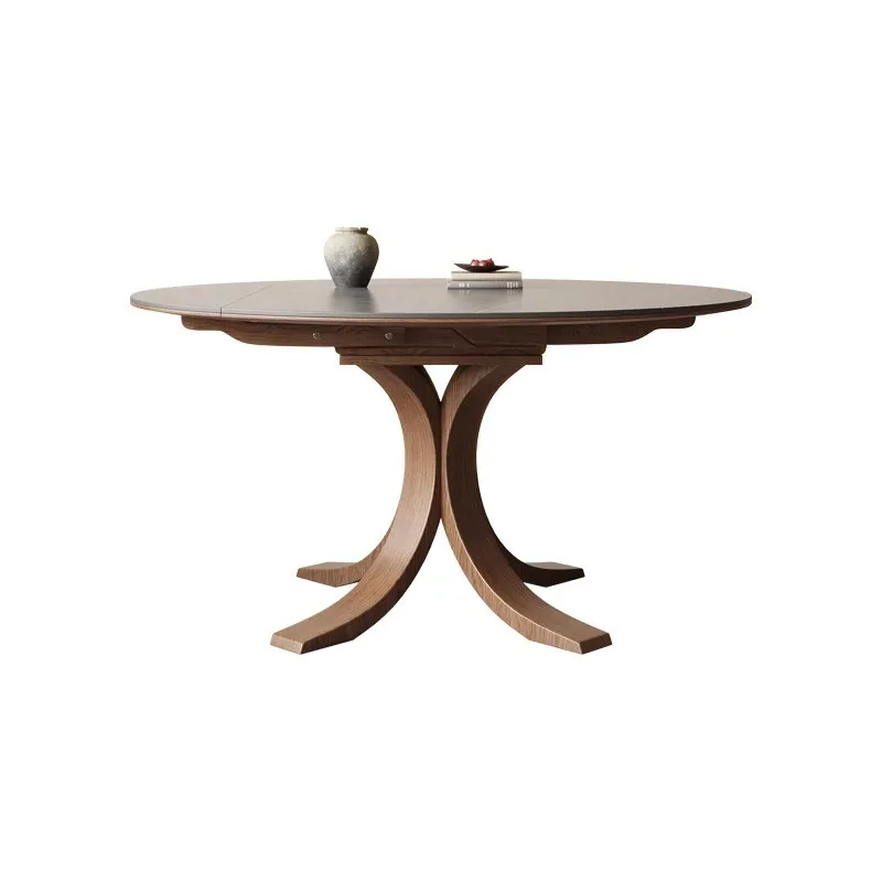 

Round retractable folding rock slab dining table Solid wood small apartment Modern simple light luxury square and round dual-pur