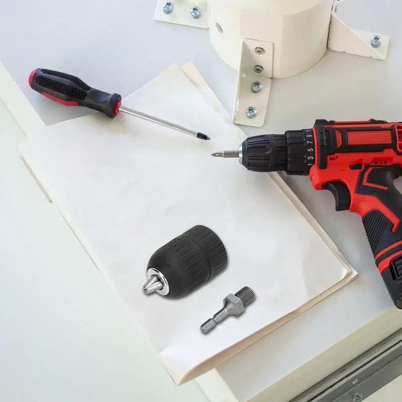 Keyless Drill Chuck Portable 1/2-20UNF Mount Hand Drill Converter Quick Change Chuck With 1/4 Square Shank Conversion Tool For