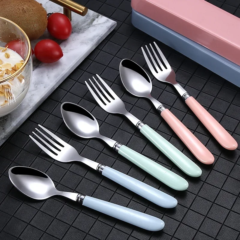 Mirror Silver Stainless Steel Cutlery Set Children's Fork Knife Soup Dessert Ice Spoon Complete Dinner Dinnerware Set Chopsticks