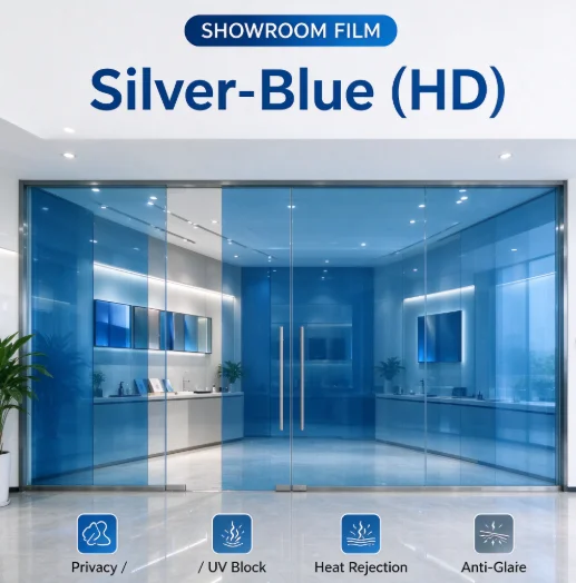One Way Vision Silver Blue HD PET Solar Window Tint Roll Anti UV Heat Insulation Privacy Film DIY Install For Building Home Offi