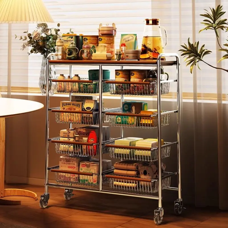 

Medieval trolley, storage rack under table, movable with wheels, storage rack on the side of living room sundries and snacks