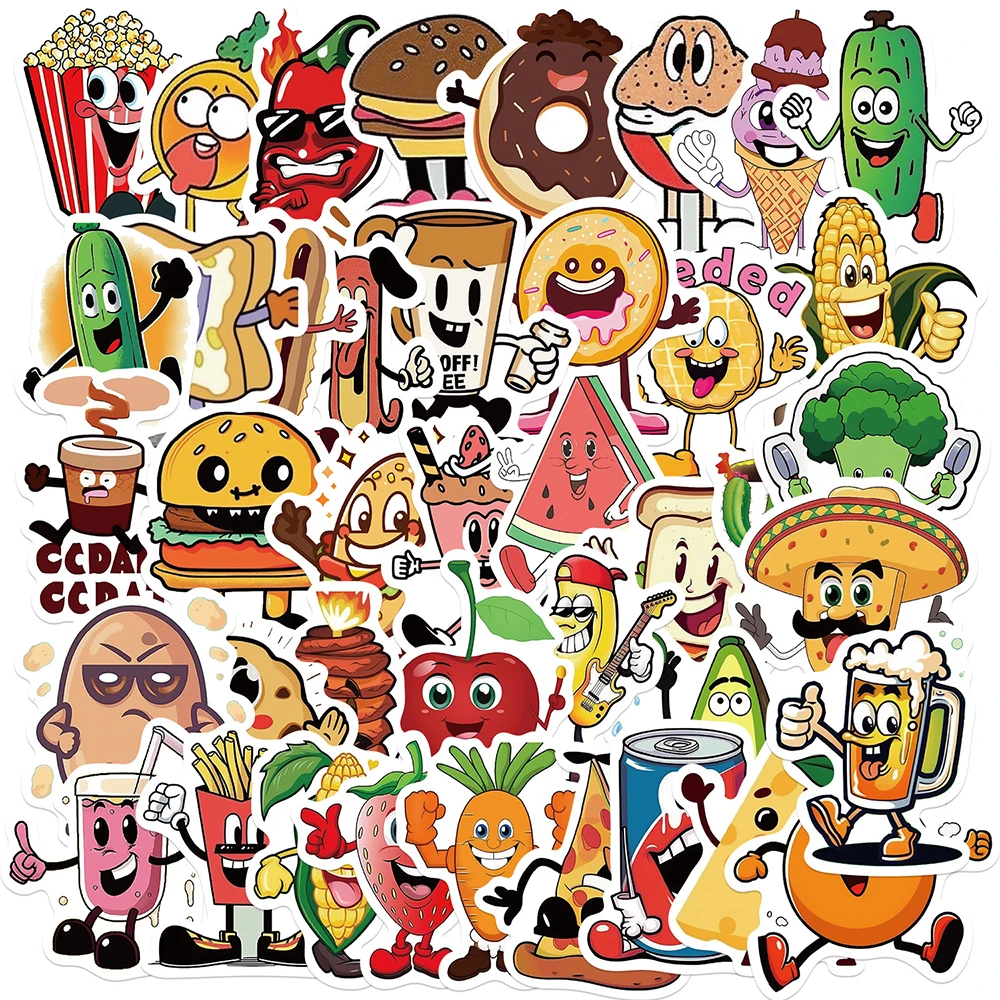 

10/30/50Pcs Funny Foods And Fruits Cartoon Stickers Kawaii Waterproof Graffiti Decal DIY Phone Bottle Diary Cute Sticker for Kid