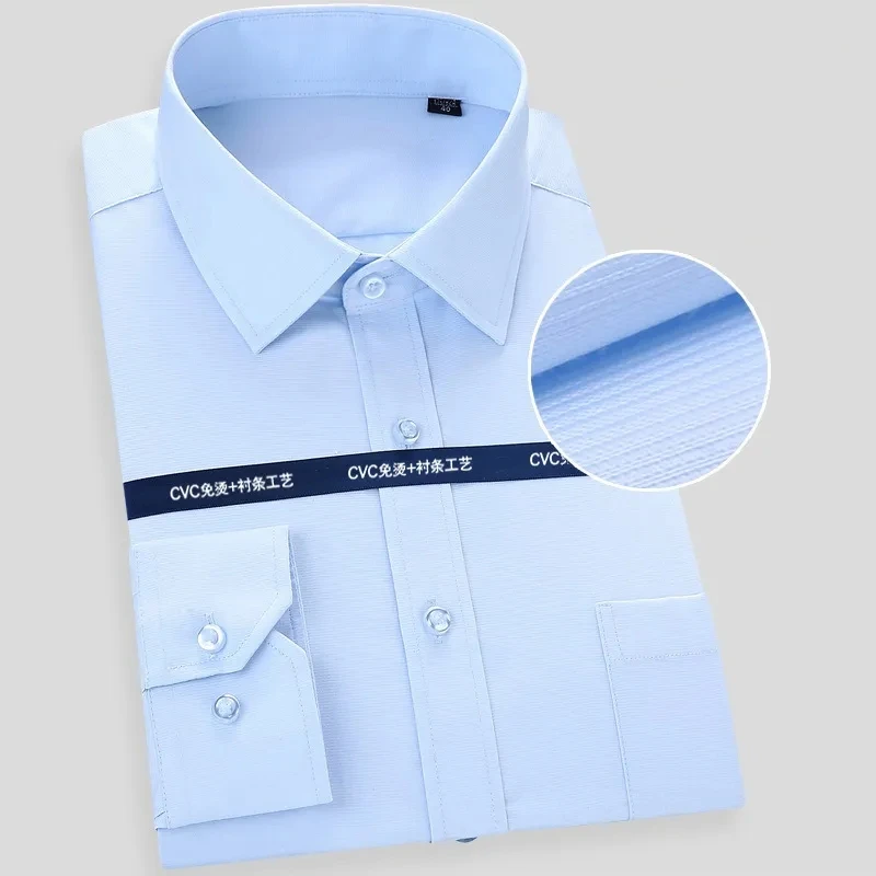 New High Quality Pure Cotton Men Dress Long Sleeve Shirt Solid Male Regular Fit Stripe Business Shirt White Blue Shirts S-8XL