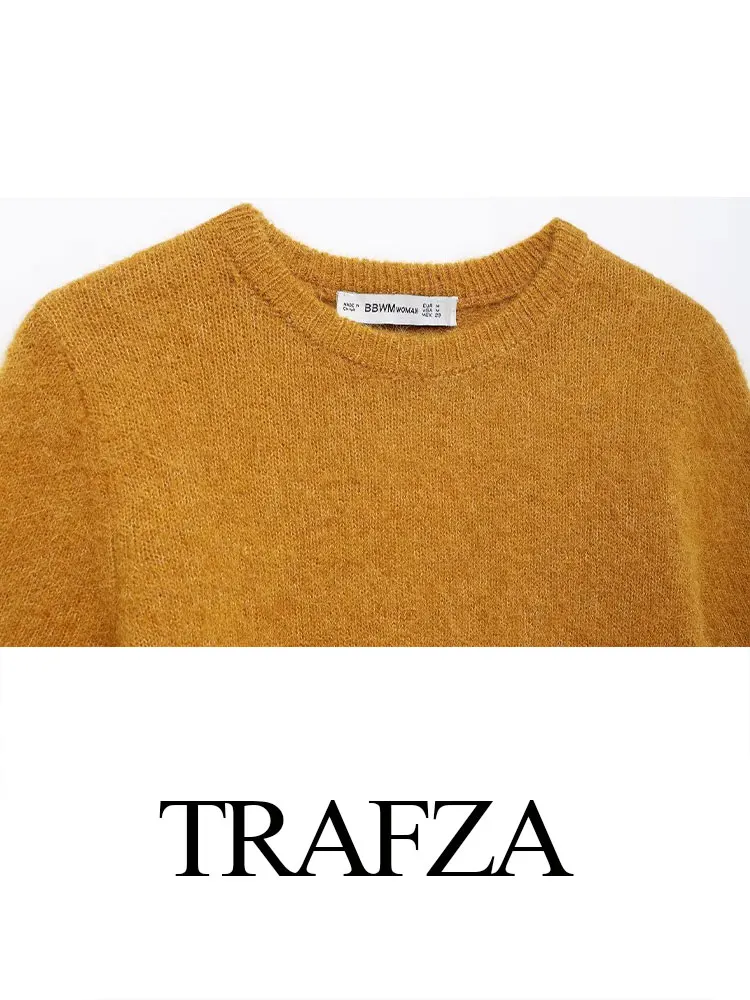 TRAFZA 2024 Autumn Women Fashion Sweater Suits Knitting New Solid Short Pullover Top + Vintage England Style Woman Mini Skirt