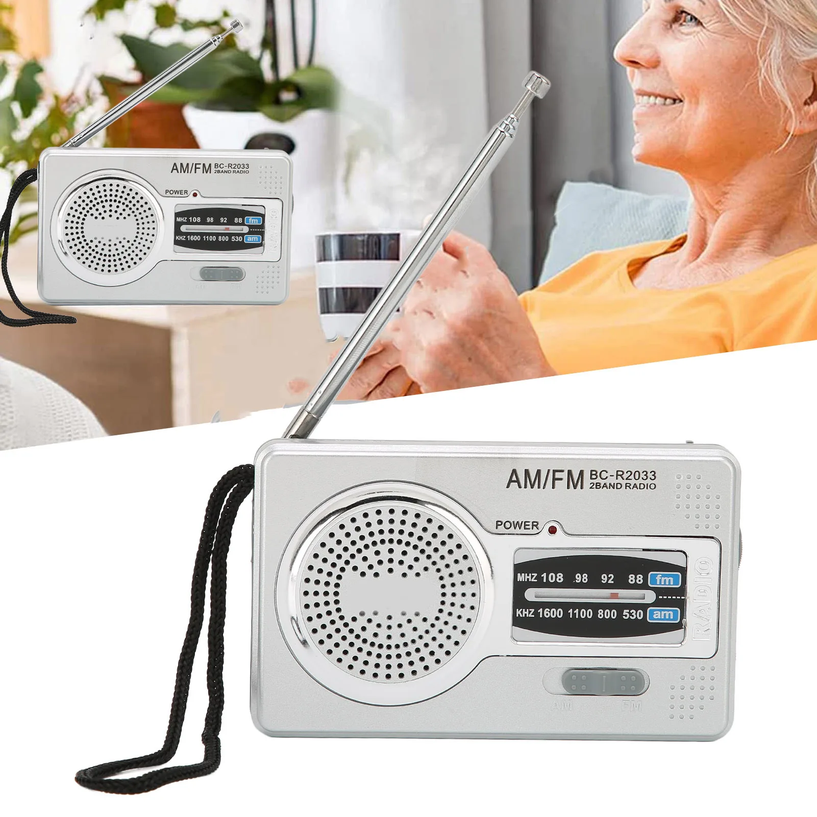 AM FM Transistor Radio DSP Chip Portable Pocket Mini Radio with Loudspeaker Headphone Jack Silver Gray