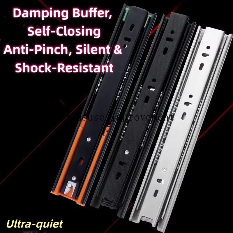 45mm Soft Close Ball Bearing Drawer Runners, 3 Folds Full Extension, Side Mount, 45kg Load Capacity, Furniture Slide